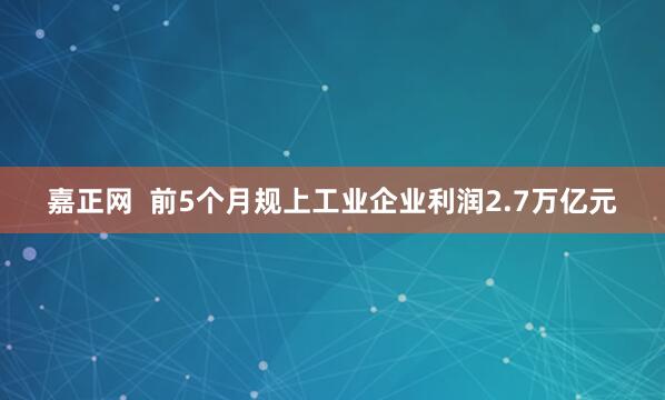 嘉正网  前5个月规上工业企业利润2.7万亿元